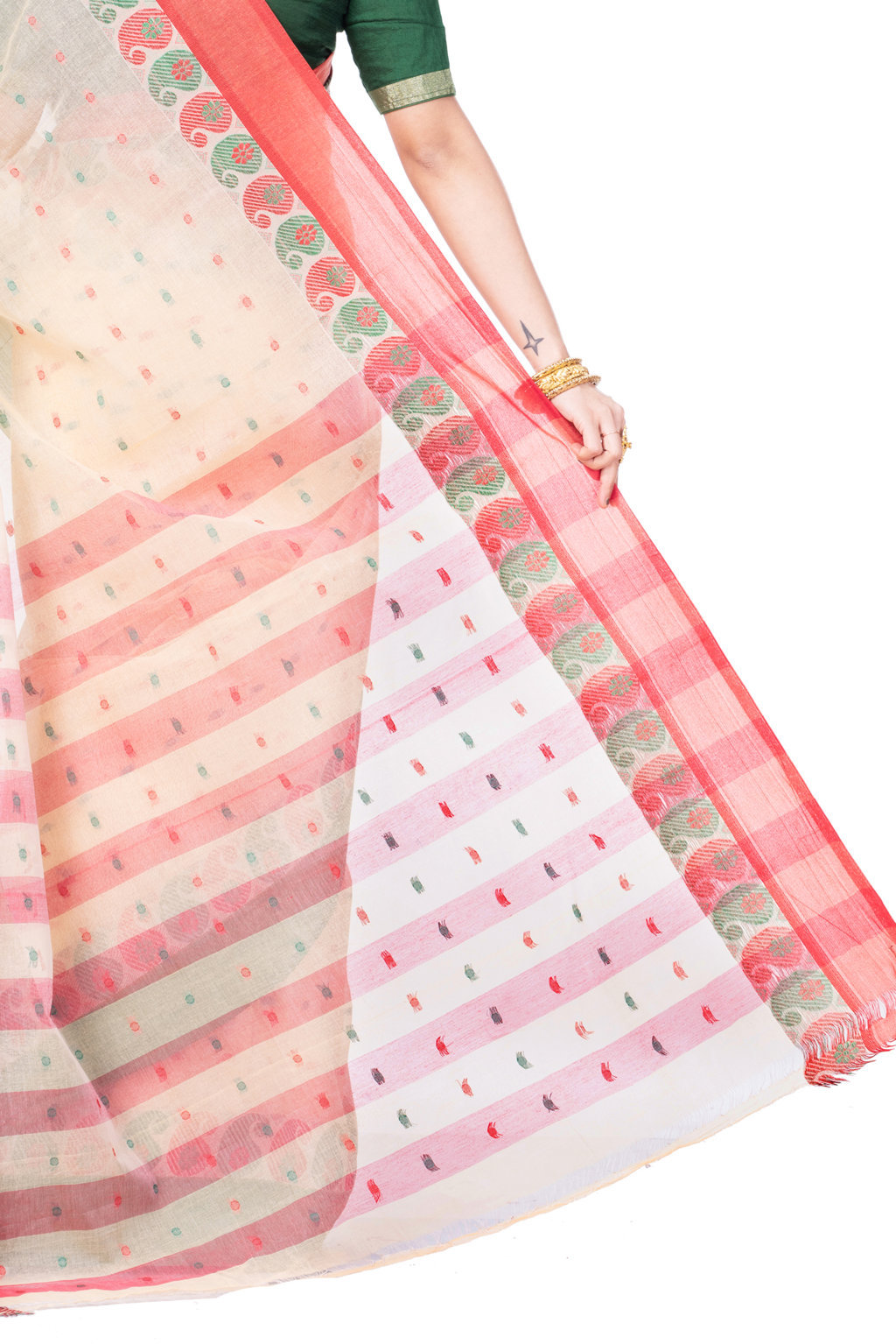 Off-White Pure Cotton Amkolka_Par Tant Saree (479)